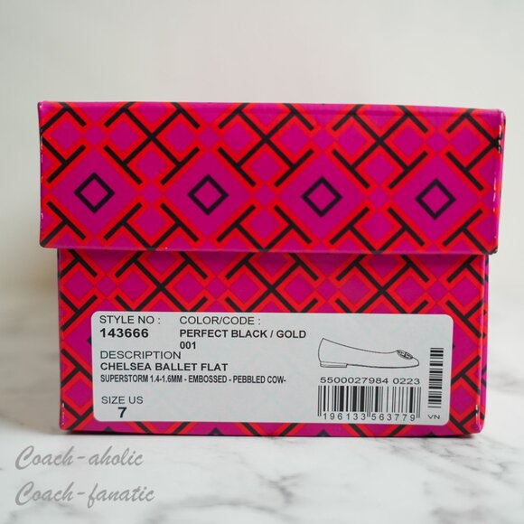 NIB Tory Burch Signature Logo Classic Chelsea Ballet Flat in Black/Gold - Picture 9 of 9